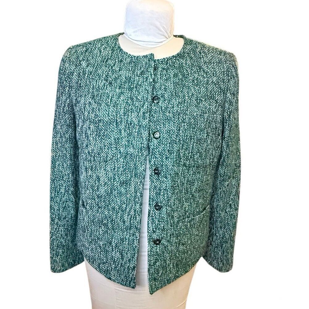 Kasper Green & Black Tweed Blazer Sz. 8  Button Front Lined Career
